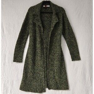Y2K Pennylane Full Length Collared Coat Jacket Heavyweight Knit Green Multicolor